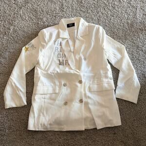 ITOO Italy The Rich Life White Bedazzled Blazer Jacket Size Large NWT
